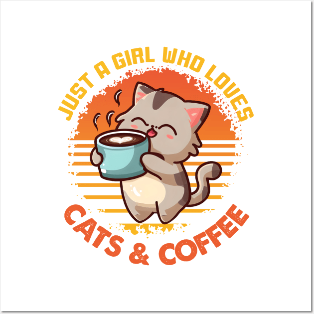 A girl who loves cats and coffee Funny Quote Hilarious Sayings Humor Wall Art by skstring